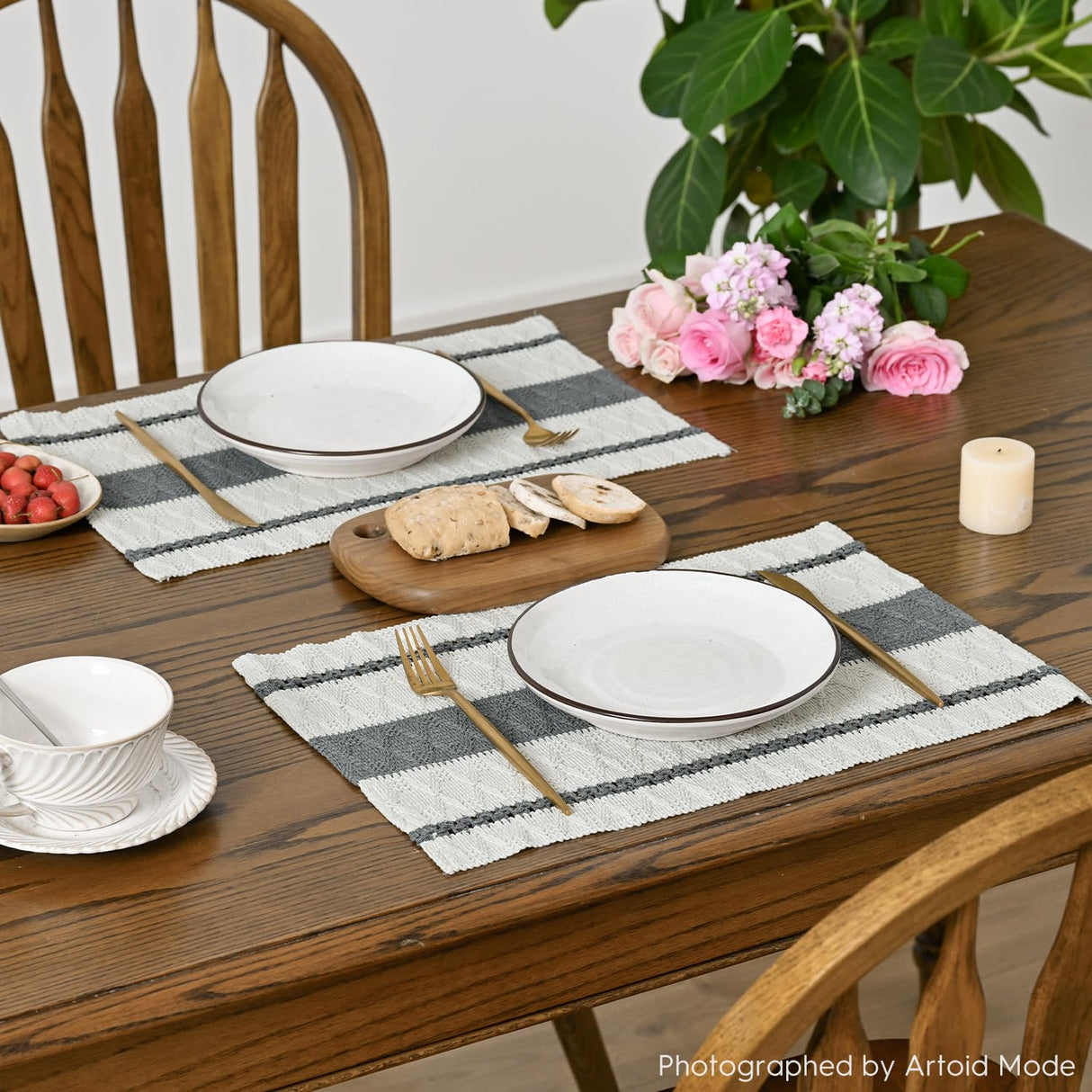 Artoid Mode Dark Grey Farmhouse Woven Rustic Placemats Set of 6,12x18 Inch Seasonal Holiday Hollow Table Mats Party Kitchen Dining Decoration Artoid Mode