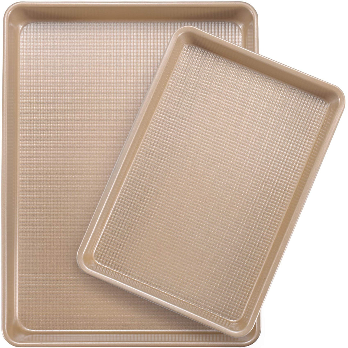 JOHO BAKING Cookie Sheet Baking Pan Set, Professional Baking Sheet for oven Nonstick, 2 Piece Bakeware Set, 9x13in,10x15in, Textured, Gold JOHO BAKING