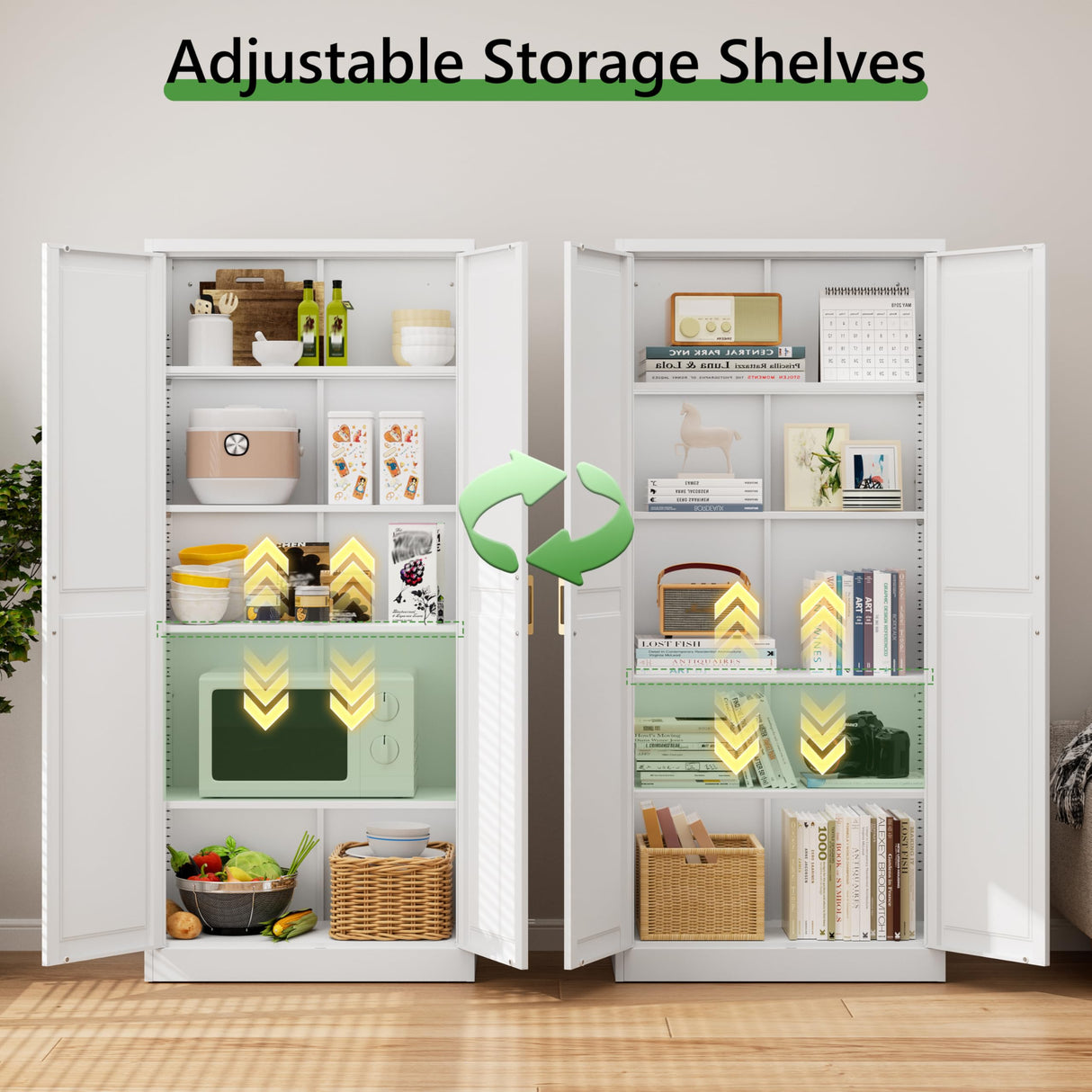 71" Kitchen Pantry Storage Cabinet,White Tall Storage Cabinet With Doors and Shelves,Metal Food Pantry Cabinets for kitchen storage,Freestanding Cupboard for Dining Living Room,Assemble Required TIMELESS PIECES