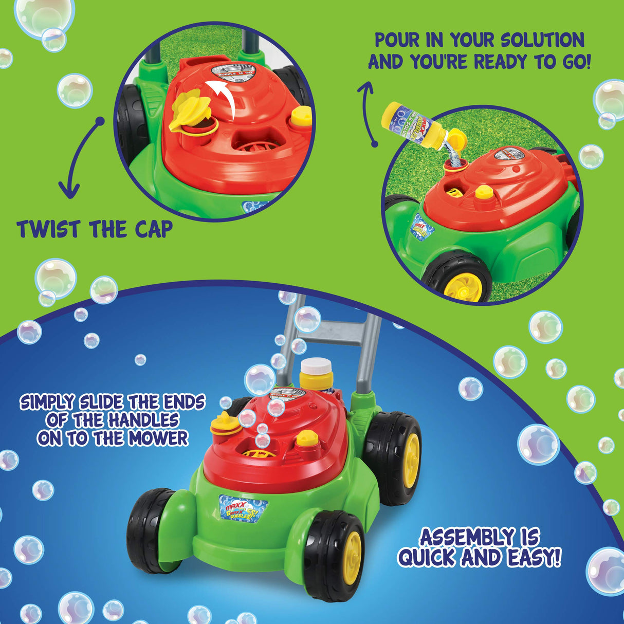 Maxx Bubbles Deluxe Bubble Lawn Mower Toy – Includes 4oz Bubble Solution | Outdoor Bubble Machine for Kids | Easy to Use, No Batteries Required | Amazon Exclusive, Red – Sunny Days Entertainmen Sunny Days Entertainment