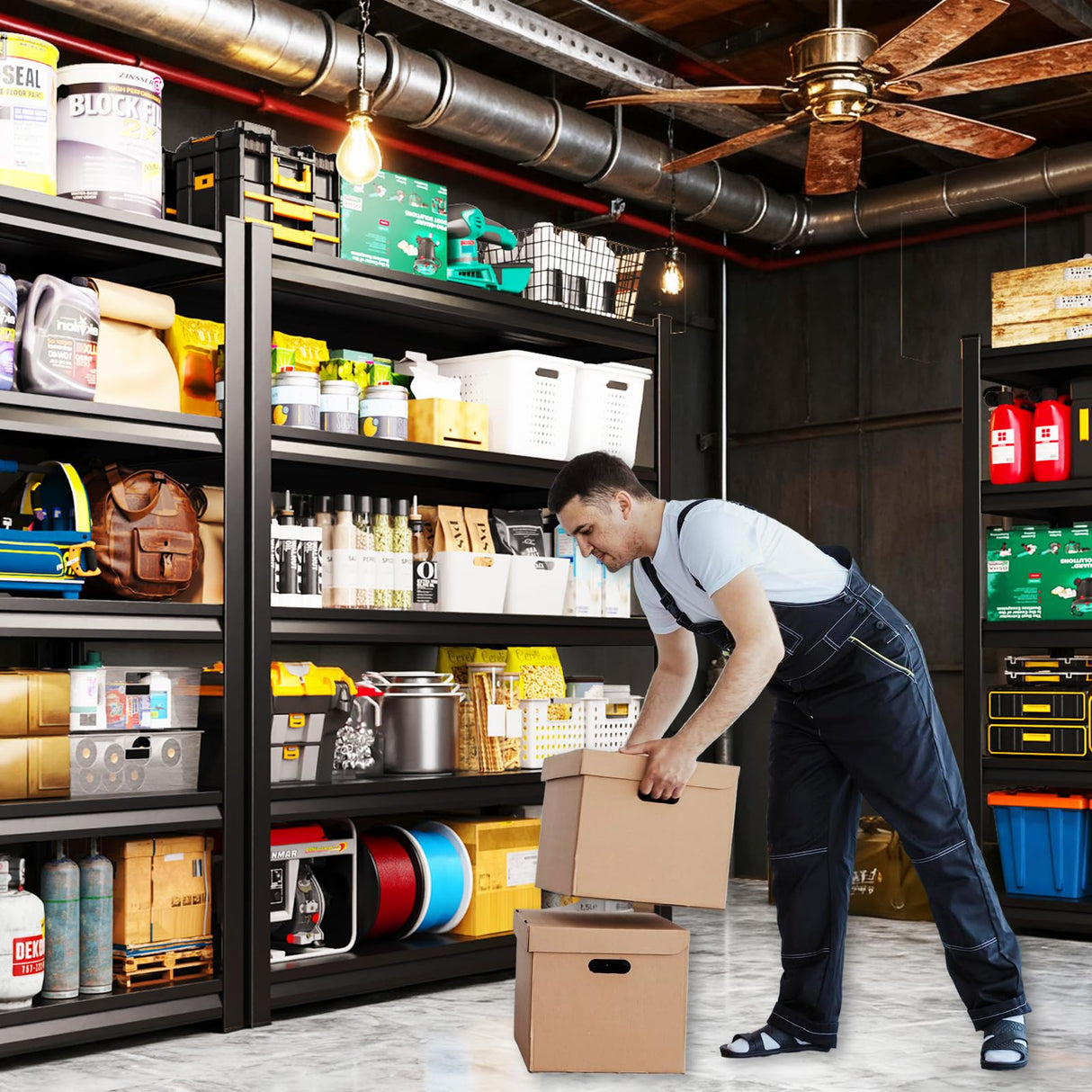 RPGHJJ 72" H Garage Shelving Units Garage Storage Shelves 5T Metal Shelf Heavy Duty Shelving Unit Adjutable Industrial Utility Shelf Storage Rack for Warehouse, Basement,72" H*36" W*16" D RPGHJJ