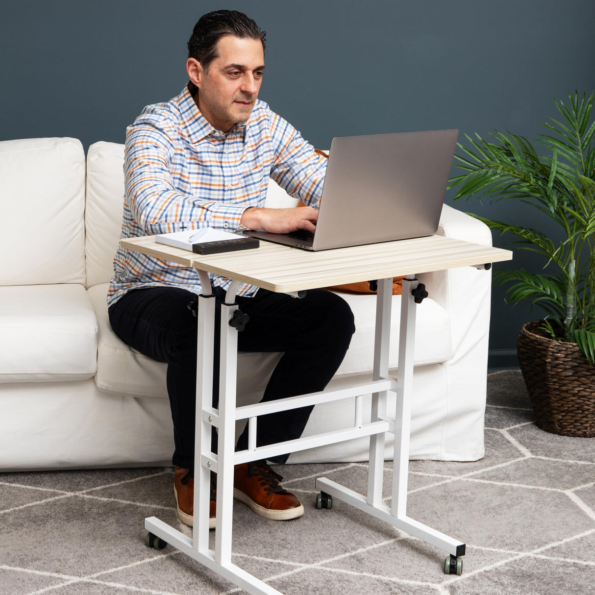 Mind Reader Standing Desk, Adjustable Height, Computer Desk, Laptop Desk, Portable, Rolling, 23.5"L x 19.5"W x 39"H, White Mind Reader