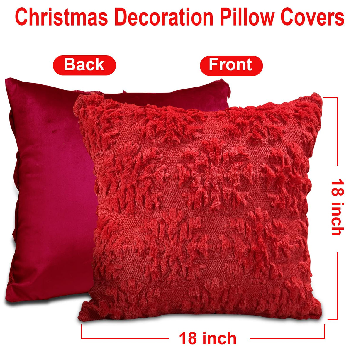 Christmas Pillow Covers 18'' x 18'' Set of 2, Soft Faux Rabbit Fur 3D Embroidery Snowflakes Throw Pillow Covers For Holiday Christmas Decor Sofa, Couch, Party, Invisible Zipper, Skin-Friendly TOYPOPOR
