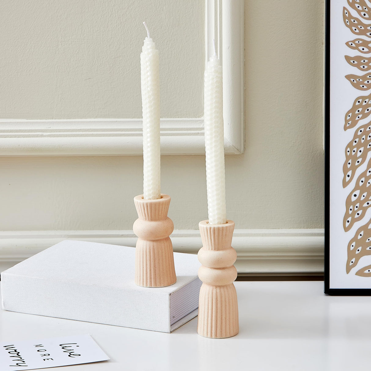 Denique Ceramic Candle Holders Set of 2, Creative Modern Knot Candlestick Holder Set, Table Centerpiece Taper Candle Holders Desktop Decoration for Home Decor, Wedding, Dinning, Party (Beige) Denique