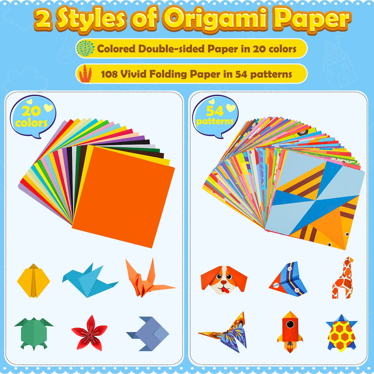 Aigybobo Origami Paper Set, 308PCS Kids Craft Paper Kit with Instructional Book for Girls Age 6,7,8,9,10,11,12, Art Projects Supplies for School Class Craft Lessons- Christmas Gifts for Boys&Girls Aigybobo