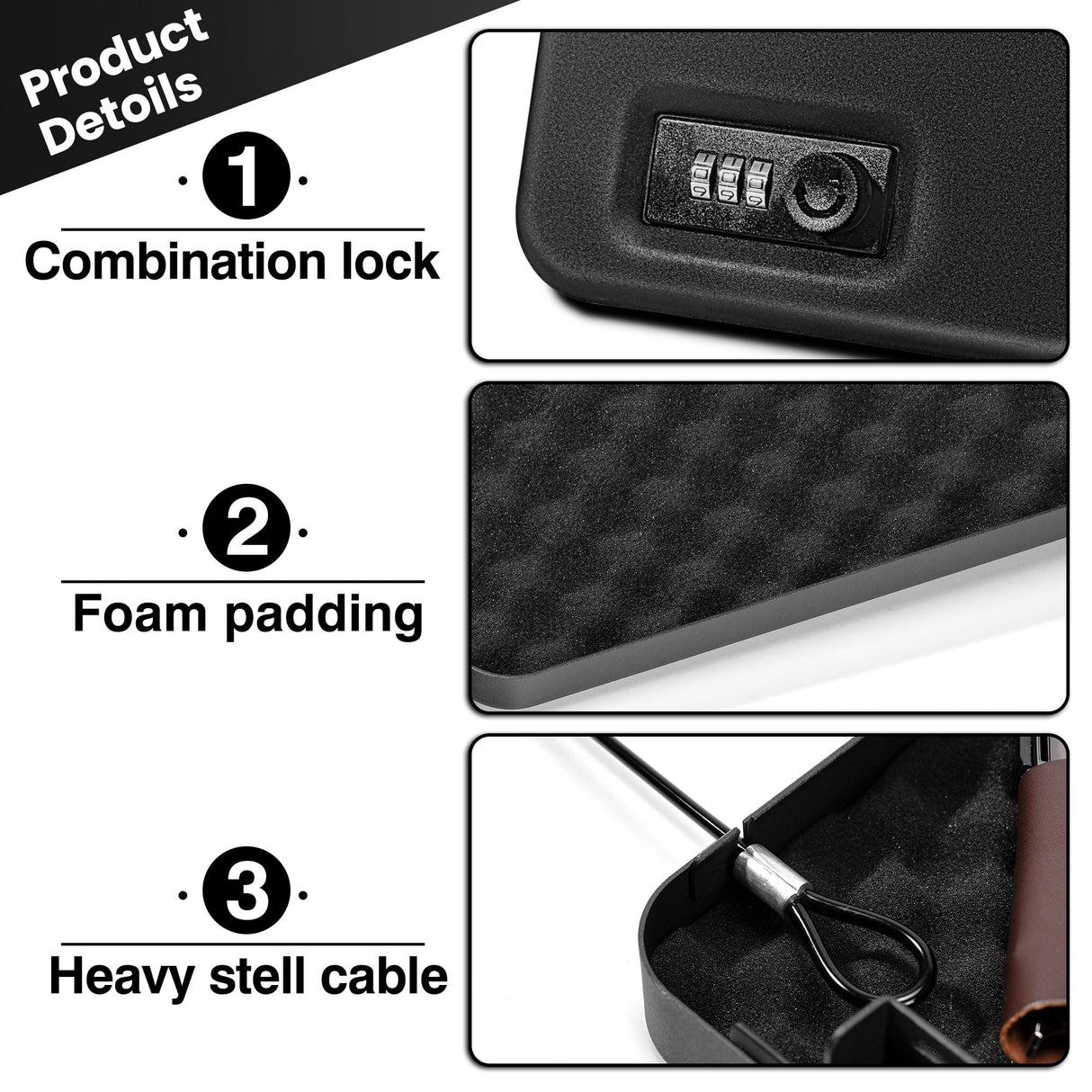 Sgorlds Gun Safe for Pistol, Portable Handgun Lock Box with Combination Lock, Pistol Safe for Car, Home, Travel, 11.5" x7.5" x2.5",Black Sgorlds