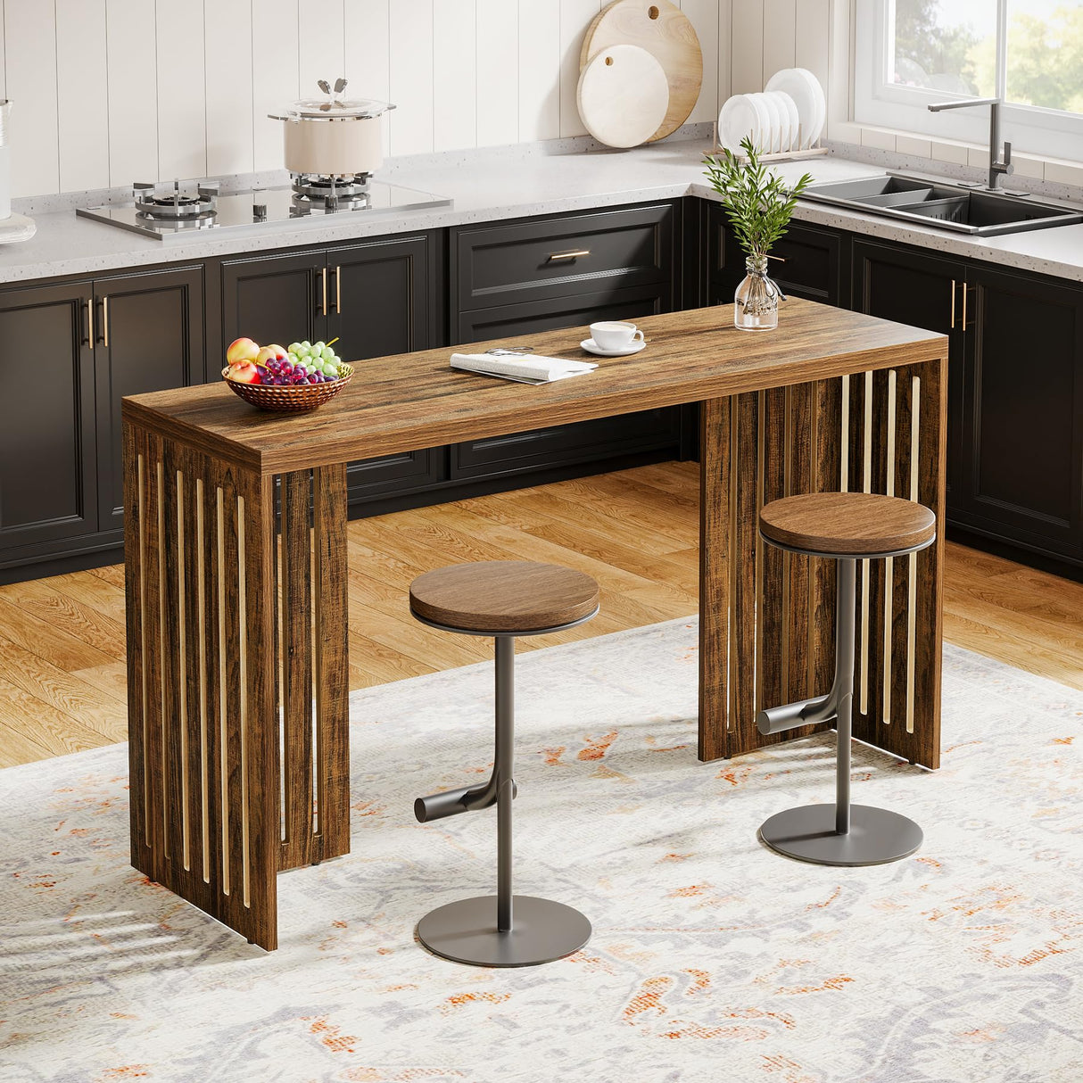 Tribesigns Bar Table, 63-Inch Counter Height Pub Table, Industrial Bar Height Table, Rectangular High Top Kitchen & Dining Counter Tables with Louvered Base for Narrow Space, Rustic Brown Tribesigns