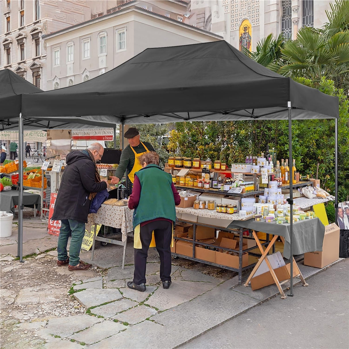COBIZI 10x15 FT Pop up Canopy Tent,Heavy Duty Easy Up Commercial Outdoor Party Canopy Tents for Wedding Parties All Season Wind & Waterproof Gazebo with Carry Bag,Black(Frame Thickened) COBIZI