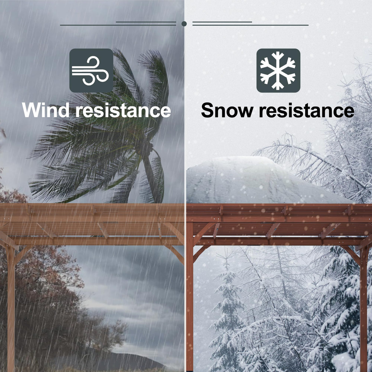 YOPTO 12x16 FT Outdoor Gazebo,Wooden Grape Pergola with Waterproof and Climbing Plant Support,Garden,Terrace,Backyard,Deck, Wind Protection Rating:Level 6,Brown YOPTO