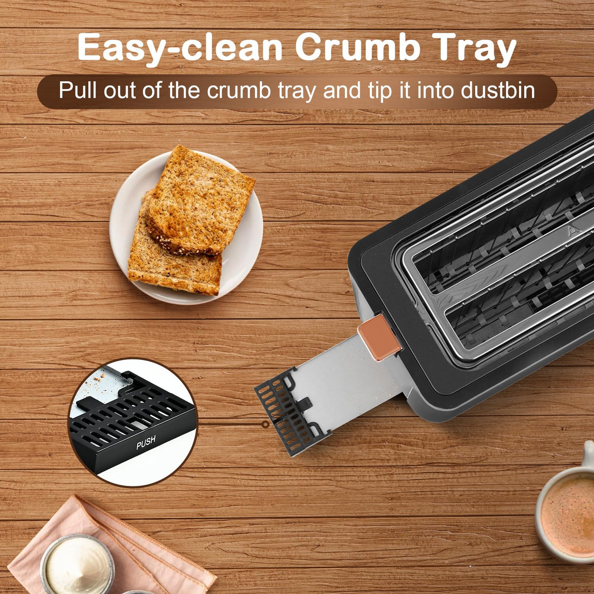 Mecity 4 Slice Toaster, Long Slot Toaster With Warming Rack, Bagel/Defrost/Reheat Functions,Warming Rack, Crumb Tray, 6 Browning Settings, Extra Wide Long Slots, Stainless Steel, 1300W,Grey Mecity