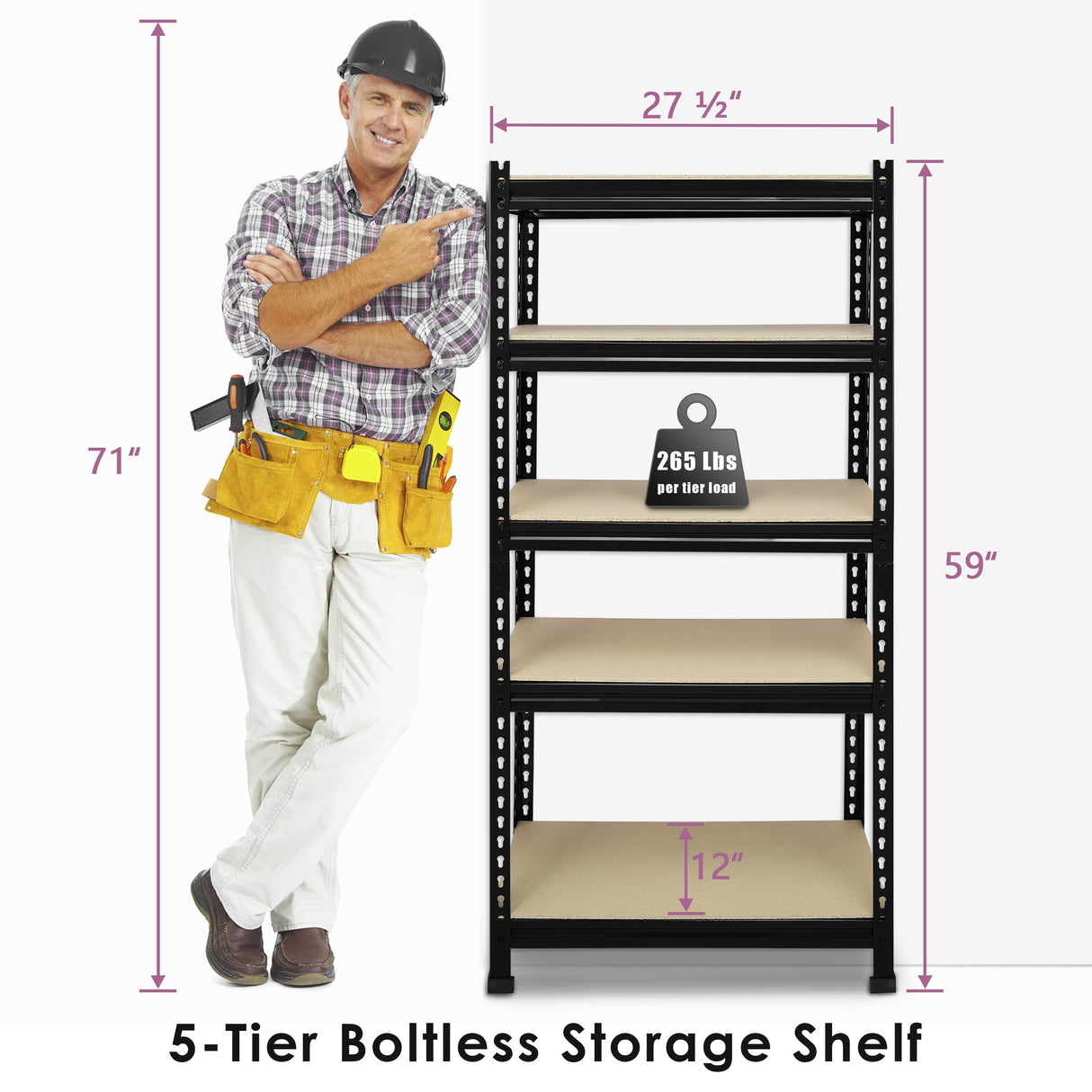 Prilinex Heavy Duty Storage Shelves - 5-Tier Adjustable Metal Garage Shelving Unit, Standing Utility Shelf Racks for Pantry Warehouse Kitchen, Black, 28" W x 12" Dx 59" H, 3 Packs Prilinex