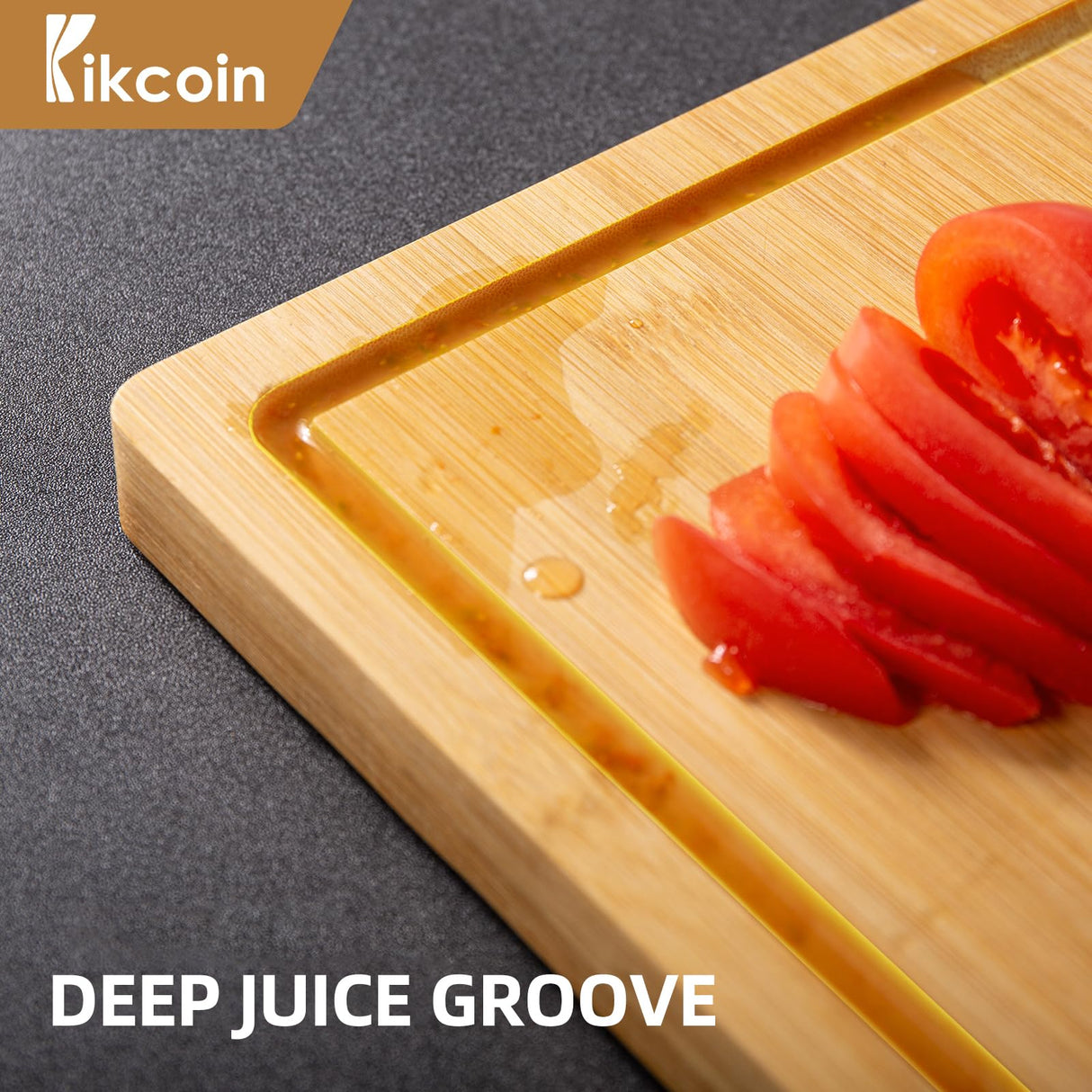 Bamboo Cutting Boards for Kitchen, (Set of 3) Kitchen Chopping Board with 3 Built-In Compartments and Juice Groove Heavy Duty Serving Tray Wood Kikcoin