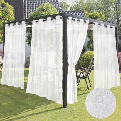 HolidayIdeas White Outdoor Sheer Curtains for Patio Waterproof 4 Panels-Linen Semi Voile Indoor Sheer Curtains, Light Filtering Privacy Drapes for Living Room, Gazebo, Porch, Balcony, Pool 54"x84"