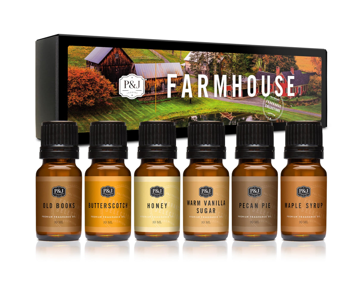 P&J Fragrance Oil Farmhouse Set | Old Books, Butterscotch, Honey, Warm Vanilla Sugar, Pecan Pie, Maple Syrup Candle Scents for Candle Making, Freshie Scents, Soap Making Supplies P&J Trading
