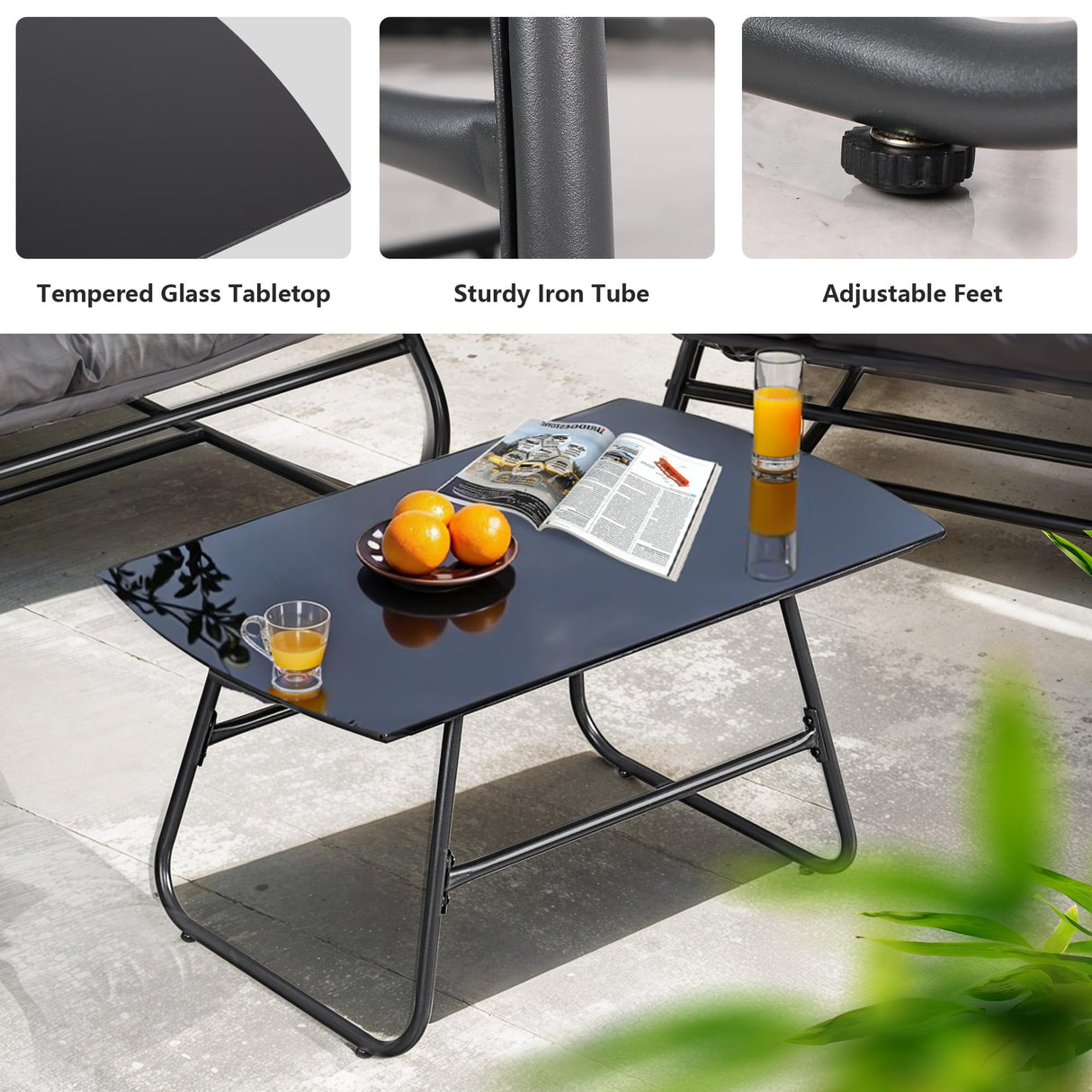 NOBLEMOOD 2 Pieces Patio Loveseat Set with Coffee Table, Outdoor Indoor Cushioned Love Seat, Metal Frame Oversized 2 Seater Chair for Porch, Garden, Living Room, Balcony NOBLEMOOD