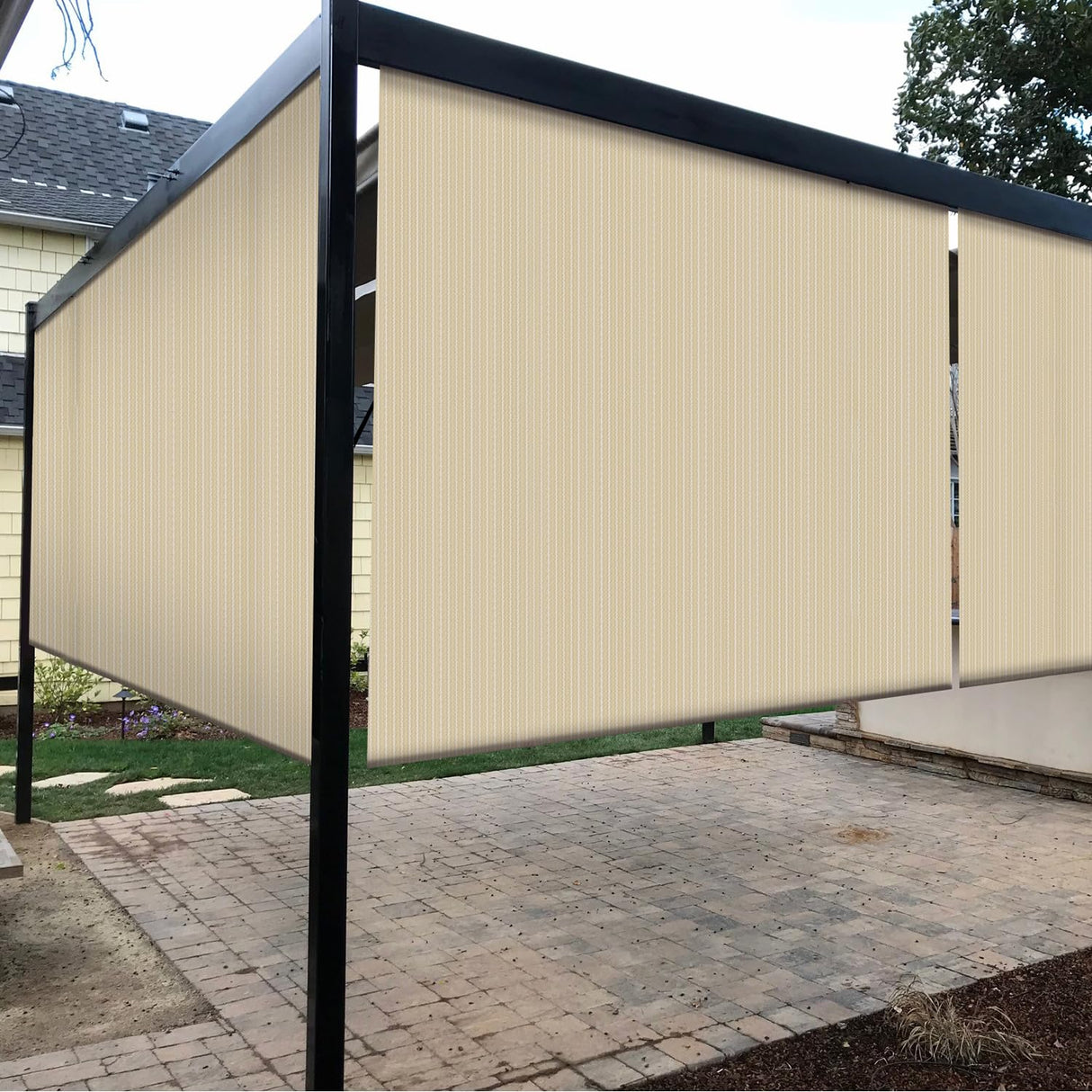 Coarbor Outdoor Roll up Shades Blinds for Porch Patio Shade Exterior Roller Shade Privacy Shade Screen for Deck Pergola Gazebo Beige 6'W x 6'H COARBOR