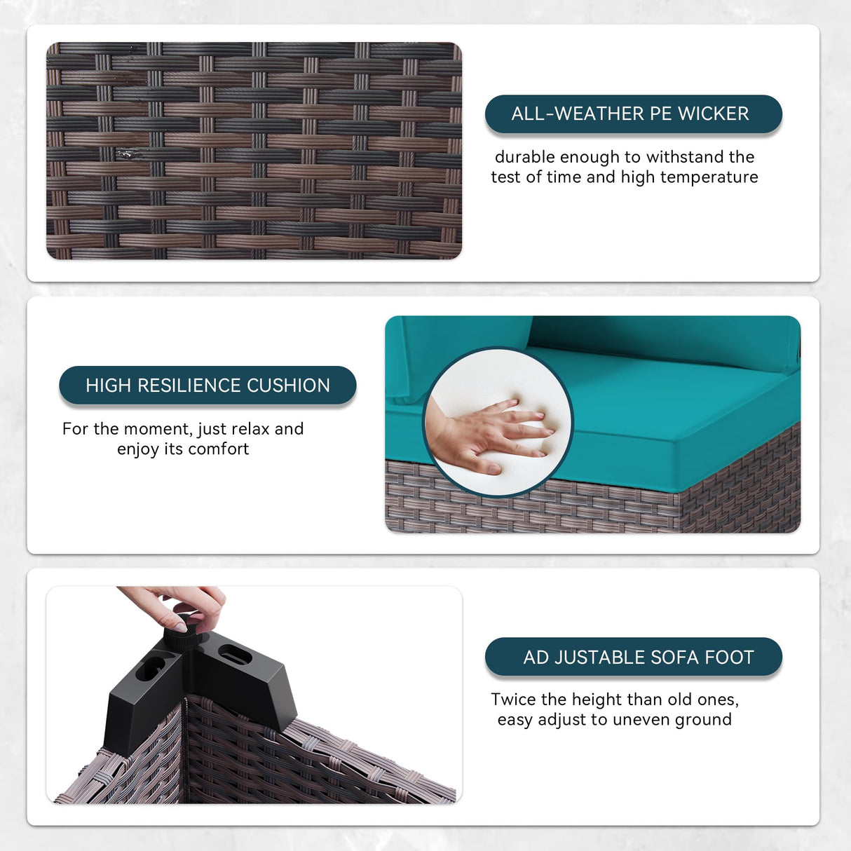 Trumbeak 9 Pieces Outdoor Patio Furniture Set with 43" 55000BTU Gas Propane Fire Pit Table & Swivel Rocking Chairs, PE Wicker Rattan Outdoor Sectional Patio Set, Outdoor Patio Conversation Set, Blue Trumbeak