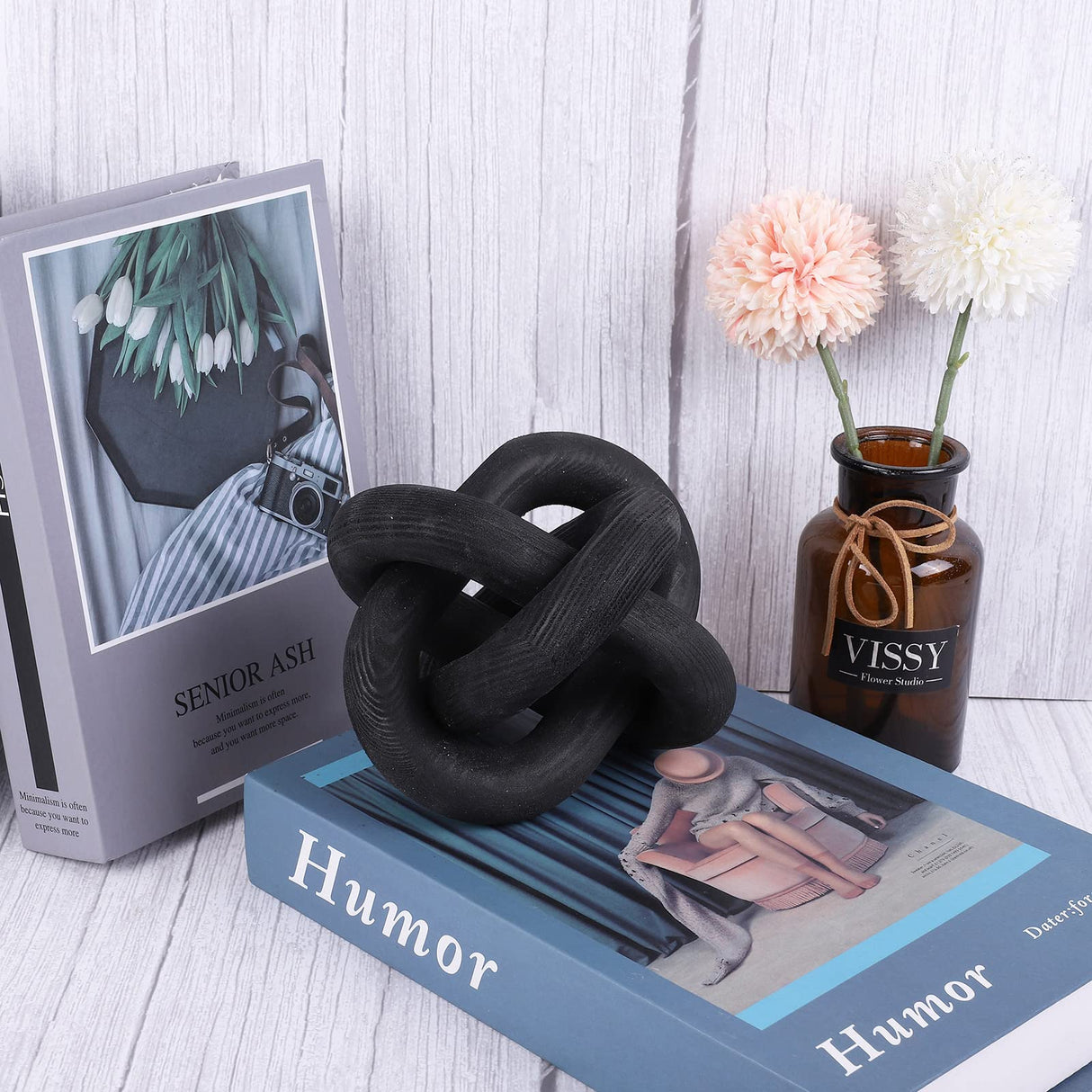 Jlong Wood Knot Decor, 3-Link Wood Chain Link Coffee Table Decor, Small Shelf Decor Accents, Hand Carved Modern Farmhouse Boho Wooden Knot Decorative Chain Wood Decor for Living Room Bedroom Office Jlong