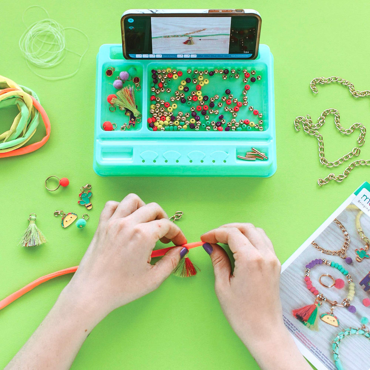 Make It Real: Neo-Brite Chains & Charms Kit - Create 10 Unique Cord & Tassel Charm Bracelets, 195 Pieces, Includes Play Tray,DIY Playful Charm & Jewelry Kit, Tweens & Girls, Arts & Crafts, Ages 8+ Make It Real