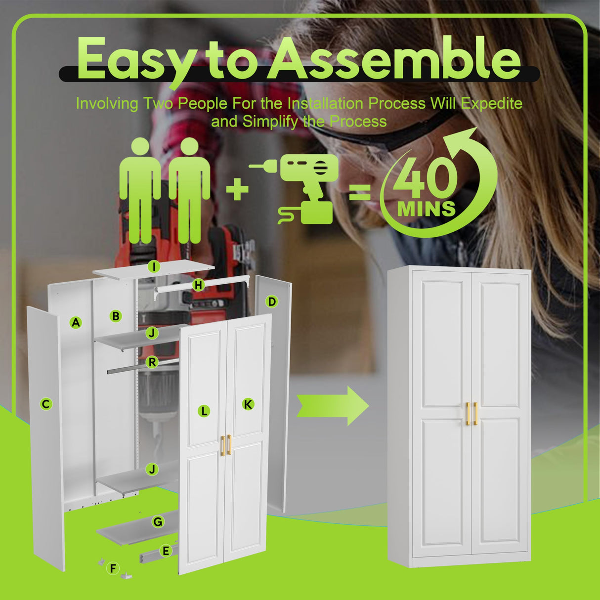 UNICOLY Armoire Wardrobe Closet with Doors, 71'' Wardrobe Cabinet with Hanging Rod, Metal Closet with 2 Adjustable Shelves for Bedroom School, Employee, Gym, Armarios De Ropa para Dormitorio, White UNICOLY