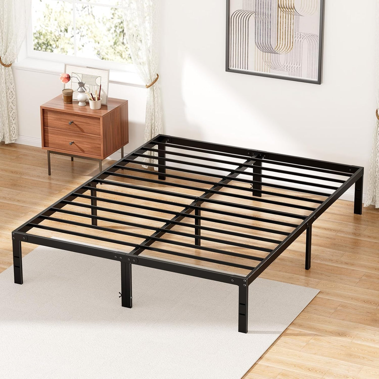King Size Bed Frame - Metal Platform Bed Frames Mattress Foundation with Steel Slat Support, No Box Spring Needed, Storage Space Under Base, Easy Assembly, Black DUMOS