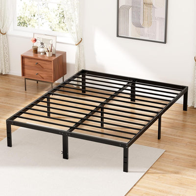 Queen Size Bed Frame - Metal Platform Bed Frames Mattress Foundation with Steel Slat Support, No Box Spring Needed, Storage Space Under Base, Easy Assembly, Black