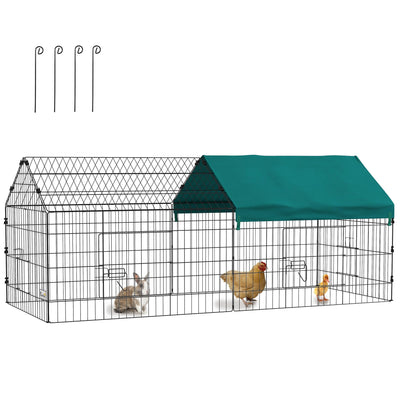 PawHut 73" L Metal Chicken Playpen, Small Animal Cage, Chicken Coop, Pet Yard Fence for Rabbits, Chinchillas with Roof for Indoor & Outdoor, 29.5" H, Green
