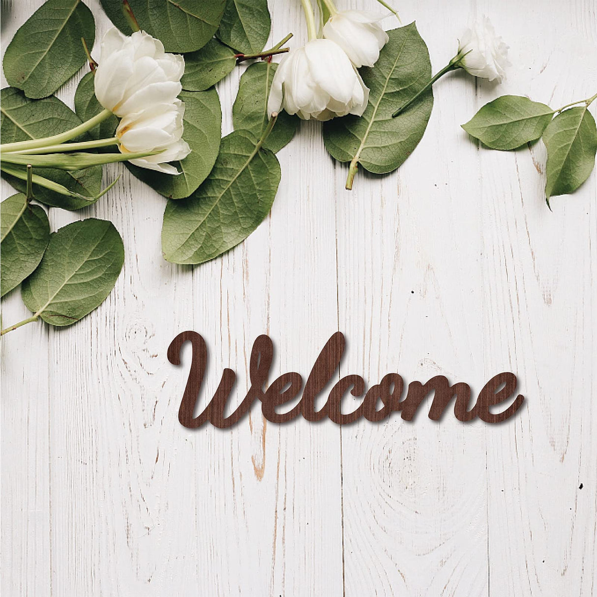 CREATCABIN Cutout Welcome Sign Wooden Wall Art Decor Wood Word Sculpture Signs Rustic Farmhouse For Housewarming Home Front Door Entryway Wall Decoration, Brown, 11.9 x 3.2inch CREATCABIN