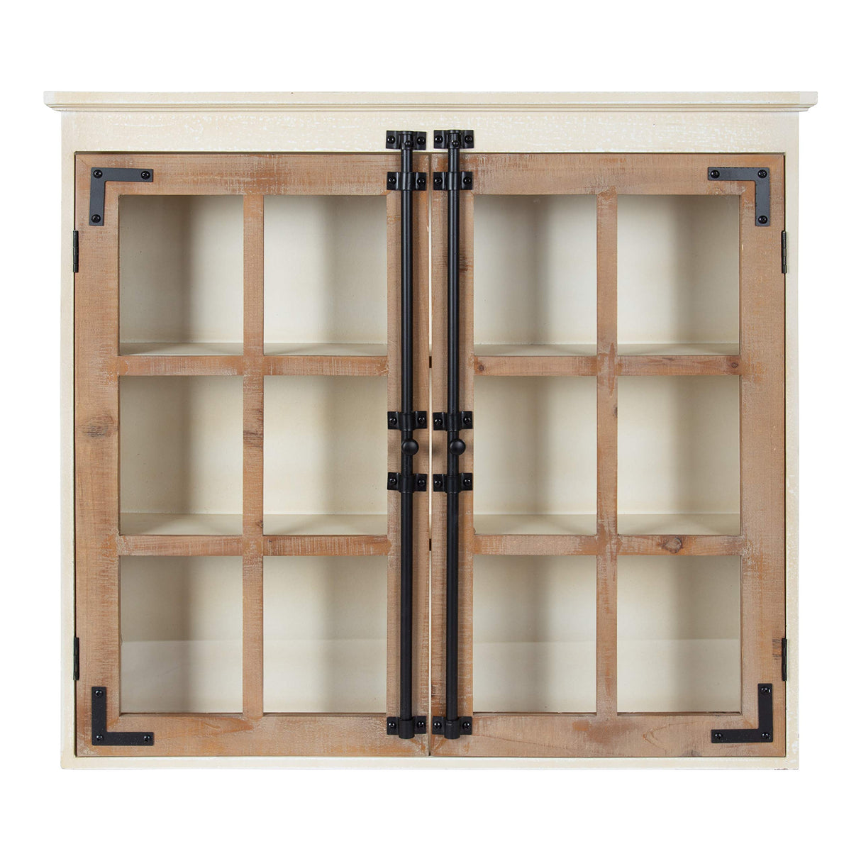 Kate and Laurel Hutchins Decorative Farmhouse Wood Wall Cabinet, 30 x 6.5 x 27.5, White and Brown, Wall Cabinet with Window Pane Glass Door Kate and Laurel