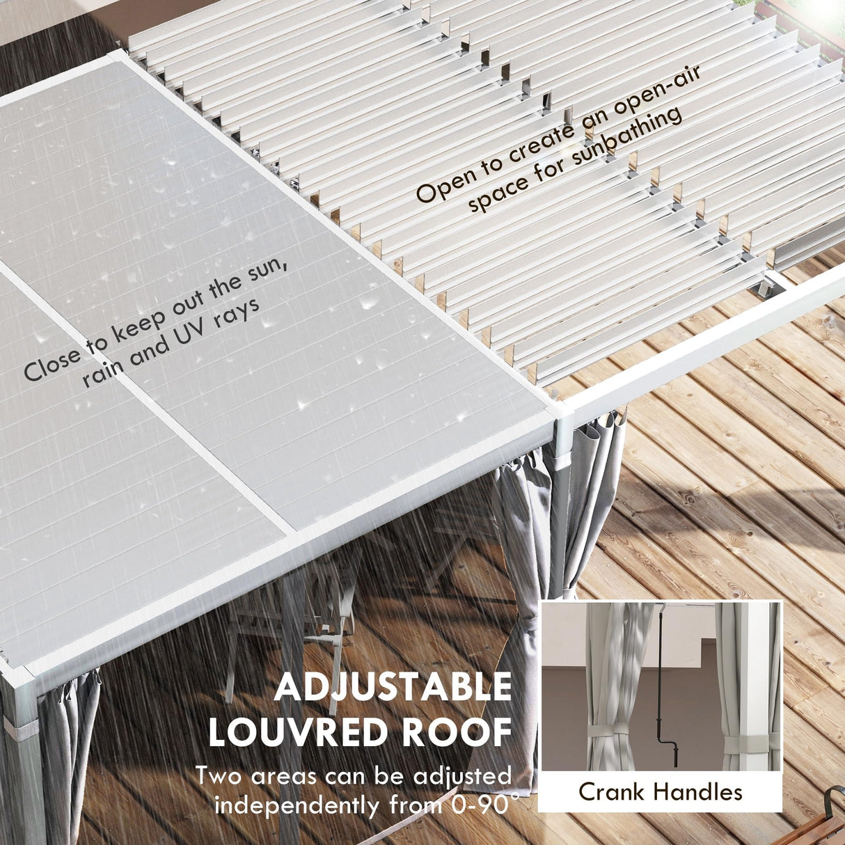 Outsunny 12' x 19' Louvered Pergola Hardtop Gazebo with Adjustable Aluminum Roof and Frame, Outdoor Pergola with Curtains and Netting, for Garden, Lawn, Backyard, and Deck, White Outsunny