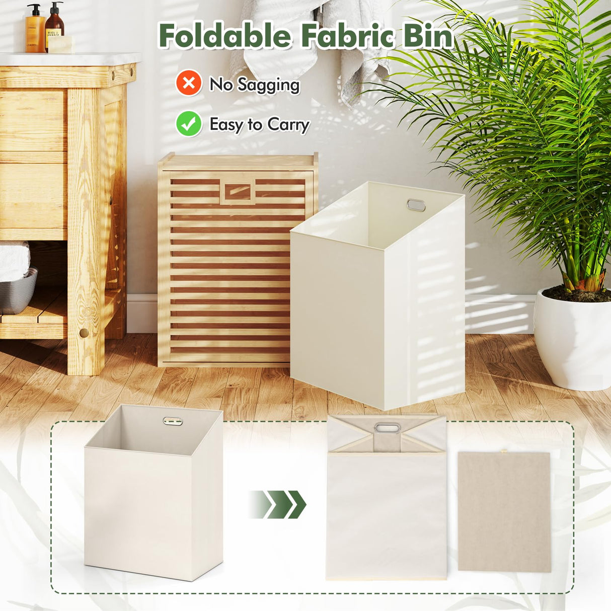 Giantex Tilt Out Laundry Hamper, Bamboo Laundry Storage Cabinet with Removable & Foldable Fabric Bin, Top Shelf, Laundry Basket Organizer for Bathroom, Laundry Room, Living Room, Bedroom, Natural Giantex