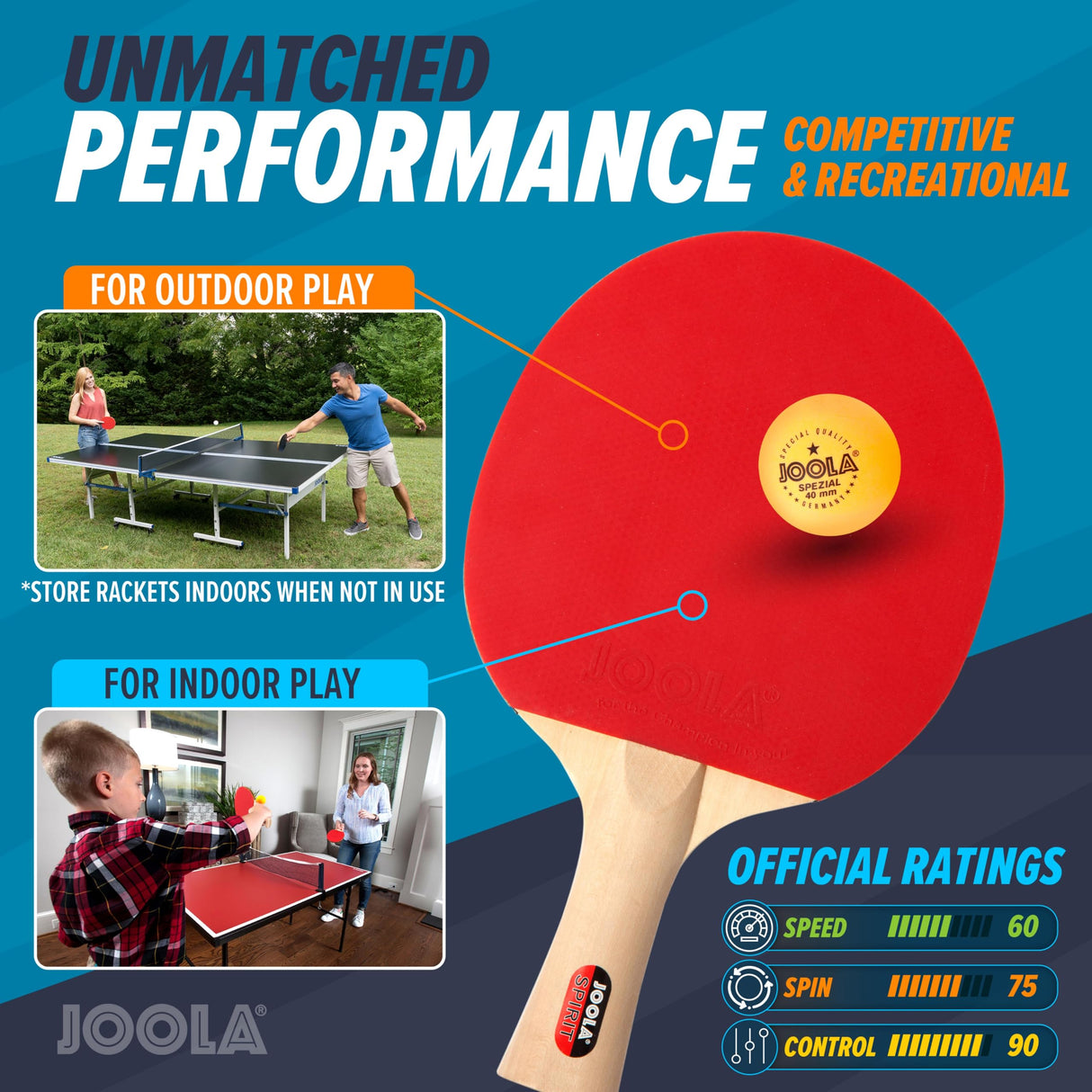 JOOLA Family Premium Table Tennis Bundle Set - 4 Regulation Ping Pong Paddles, 10 Training 40mm Ping Pong Balls, and Carrying Case - For Training and Recreational Play - Indoor and Outdoor Compatible JOOLA