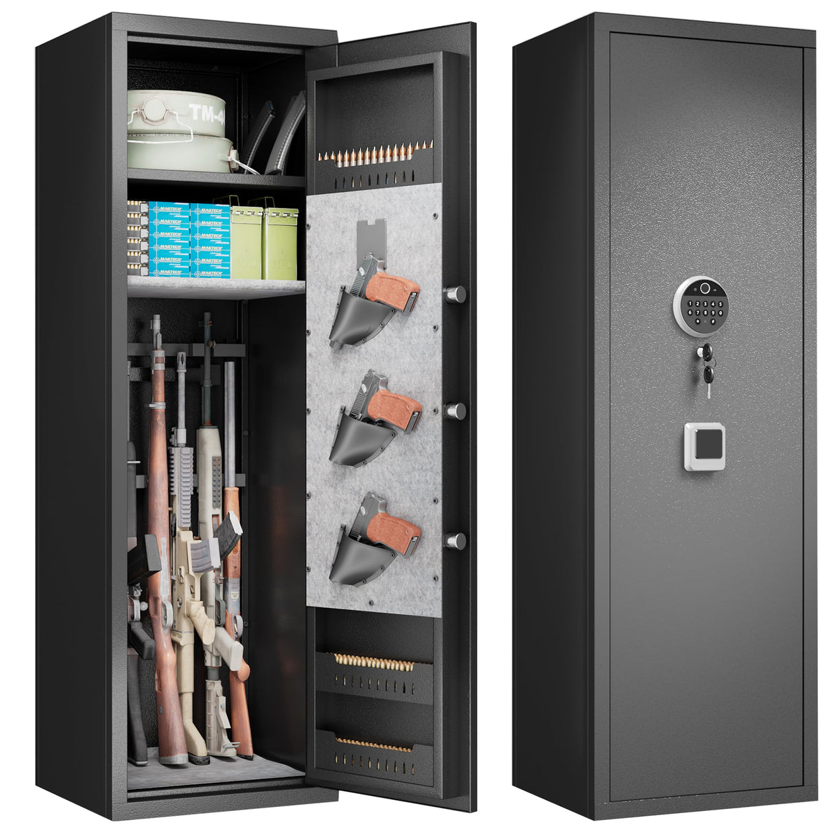 Gun Safes Cabinets Biometric Fingerprint Gun Safes Fireproof for 5 Home Rifle Shotguns and 3 Pistols with 3 Ammunition Storage Rack and Led Light Hymnxemo