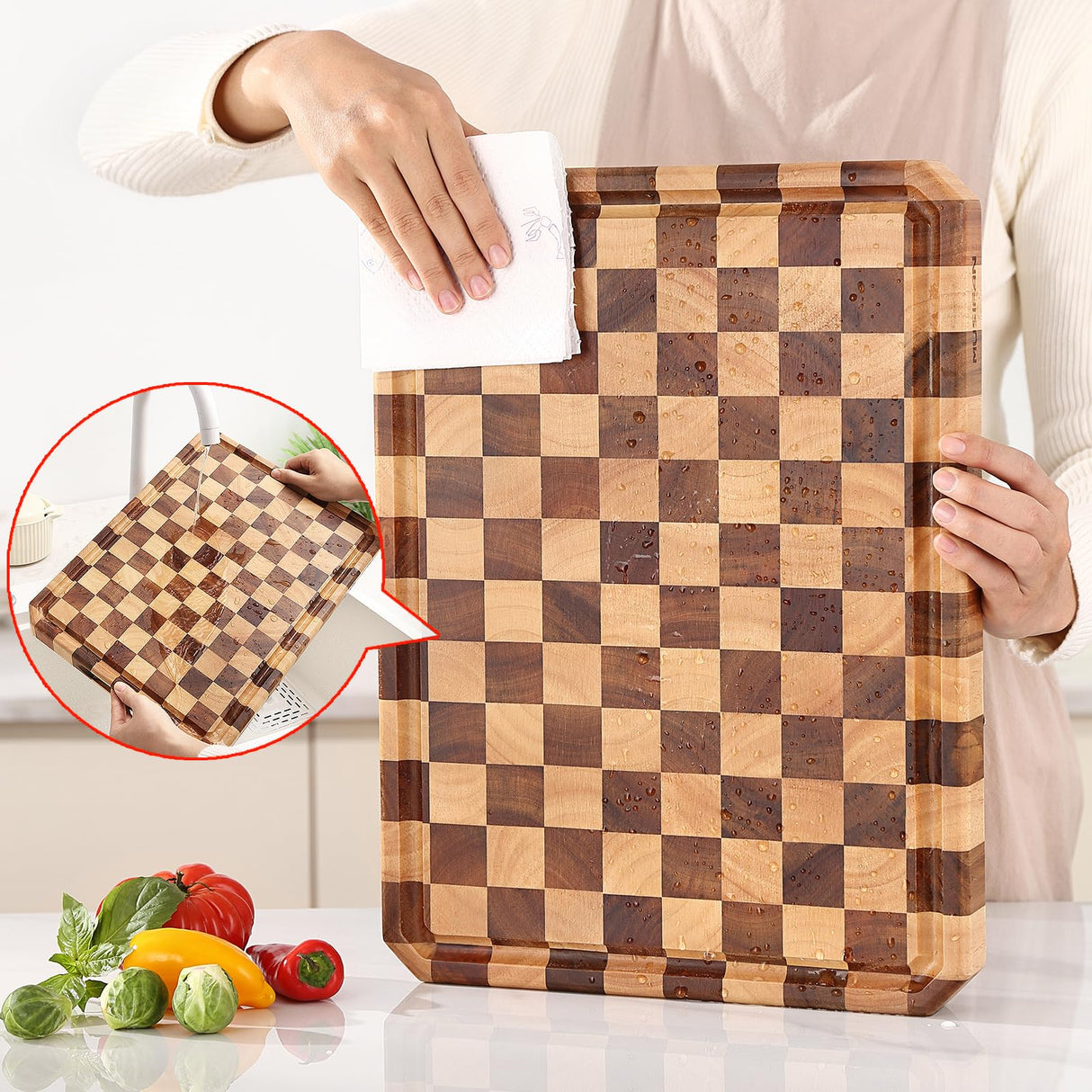Acacia Wood Cutting Boards for Kitchen-Large Wooden Cutting Boards for Chopping Meat, Cheese, Fruits, and Vegetables Musifan