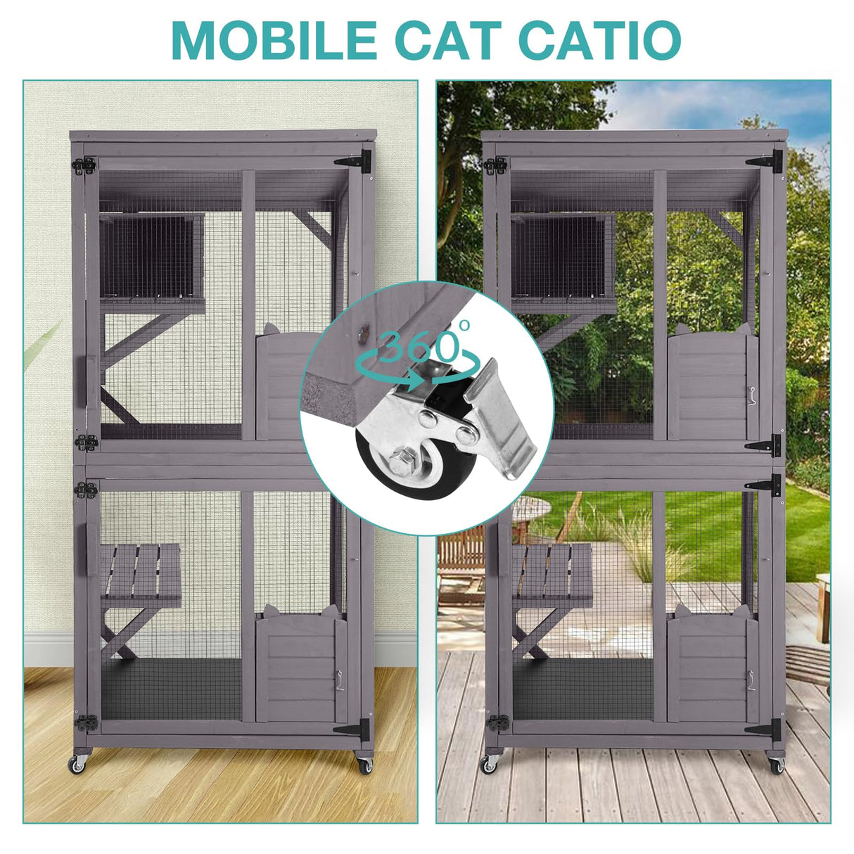 Catio Outdoor Cat Enclosure,Cat House with Wheels,Upgraded Resting Box,Waterproof Roof for Patio Garden Suumerpety