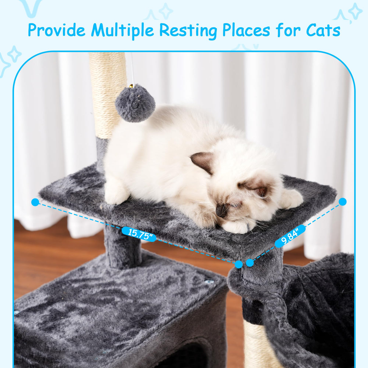 Hey-brother Cat Tree, 42.5-Inches Cat Tower for Indoor Cats, Plush Multi-Level Kitten Cat Condo with Scratching Post, Ramp, Basket, Spacious Cat Cave, Hanging Ball, Smoky Gray MPJ007SG Hey-brother