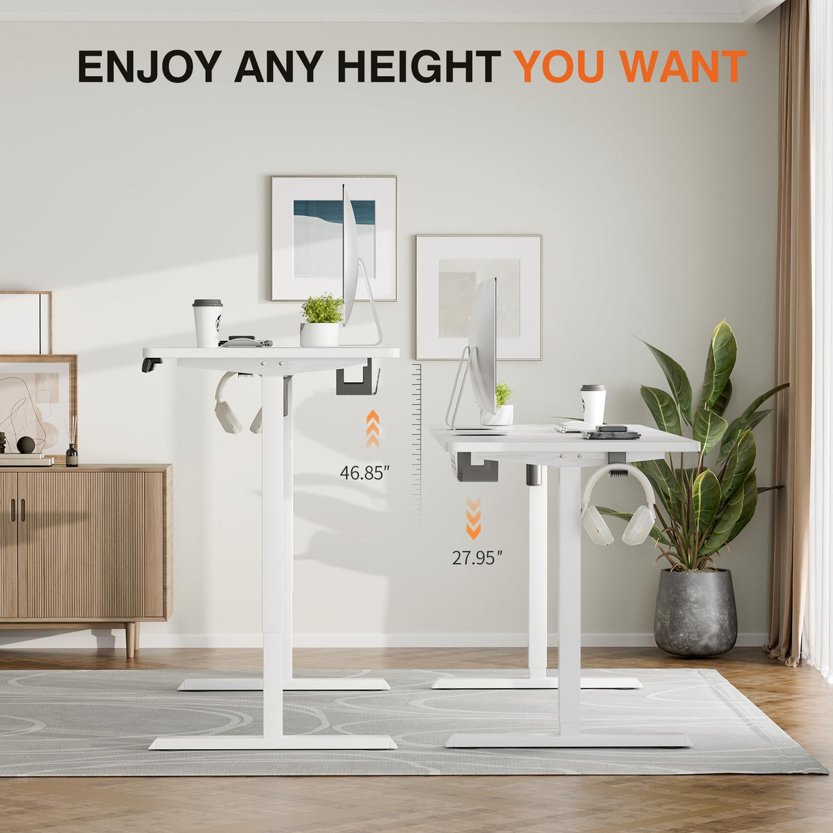 Furmax Electric Standing Desk, 59 x 24 Inches Height Adjustable Desk with Wheels, Home Office Computer Desk with Management Box (White) Furmax