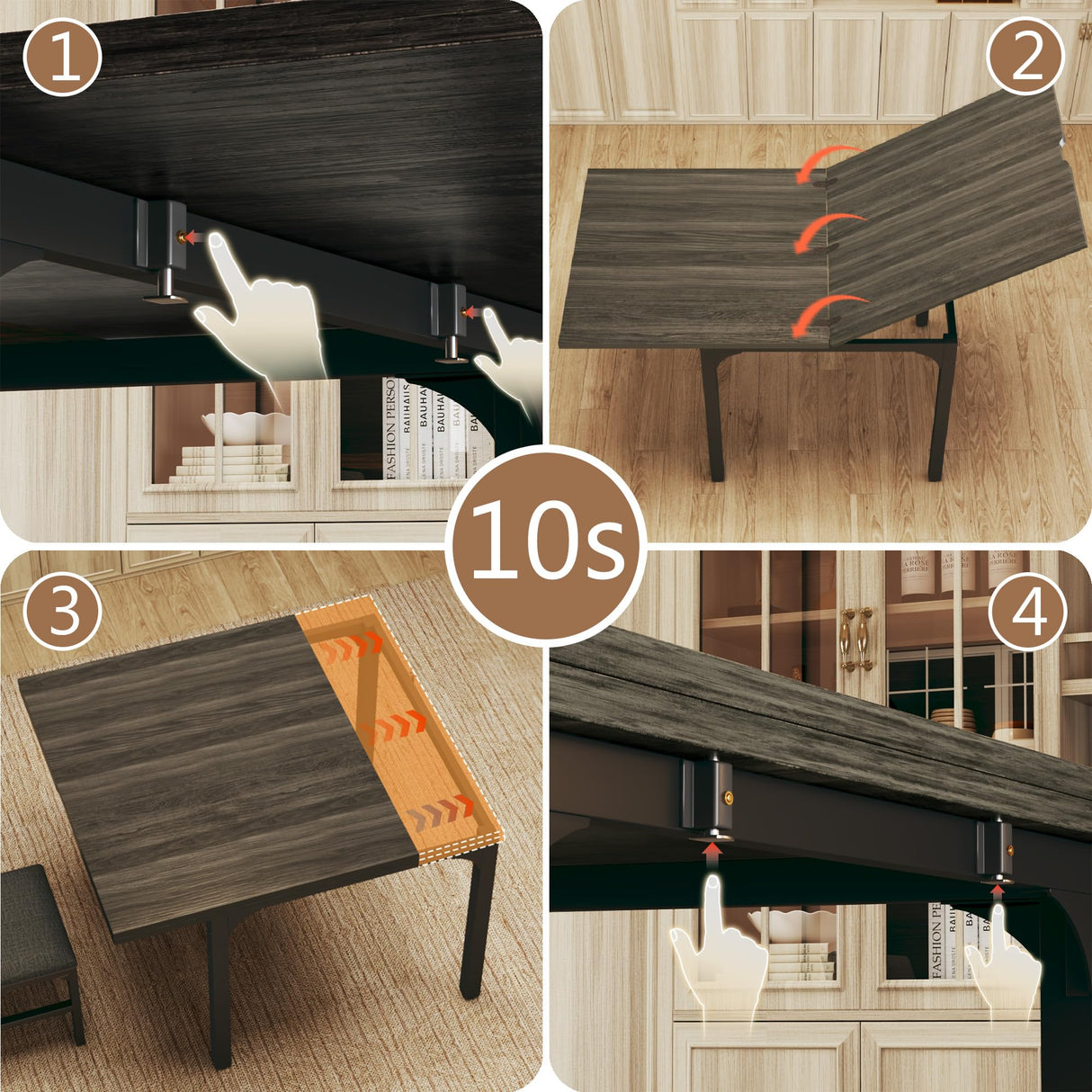 7-Piece Dining Table Set for 4-6, Extendable Kitchen Table Cushion Chairs Set of 6 with 6 Chairs, Rectangle Dining Table with Metal Frame & MDF Board, Folding for Small Apartment Saving Space,Grey Oak HUAHUU