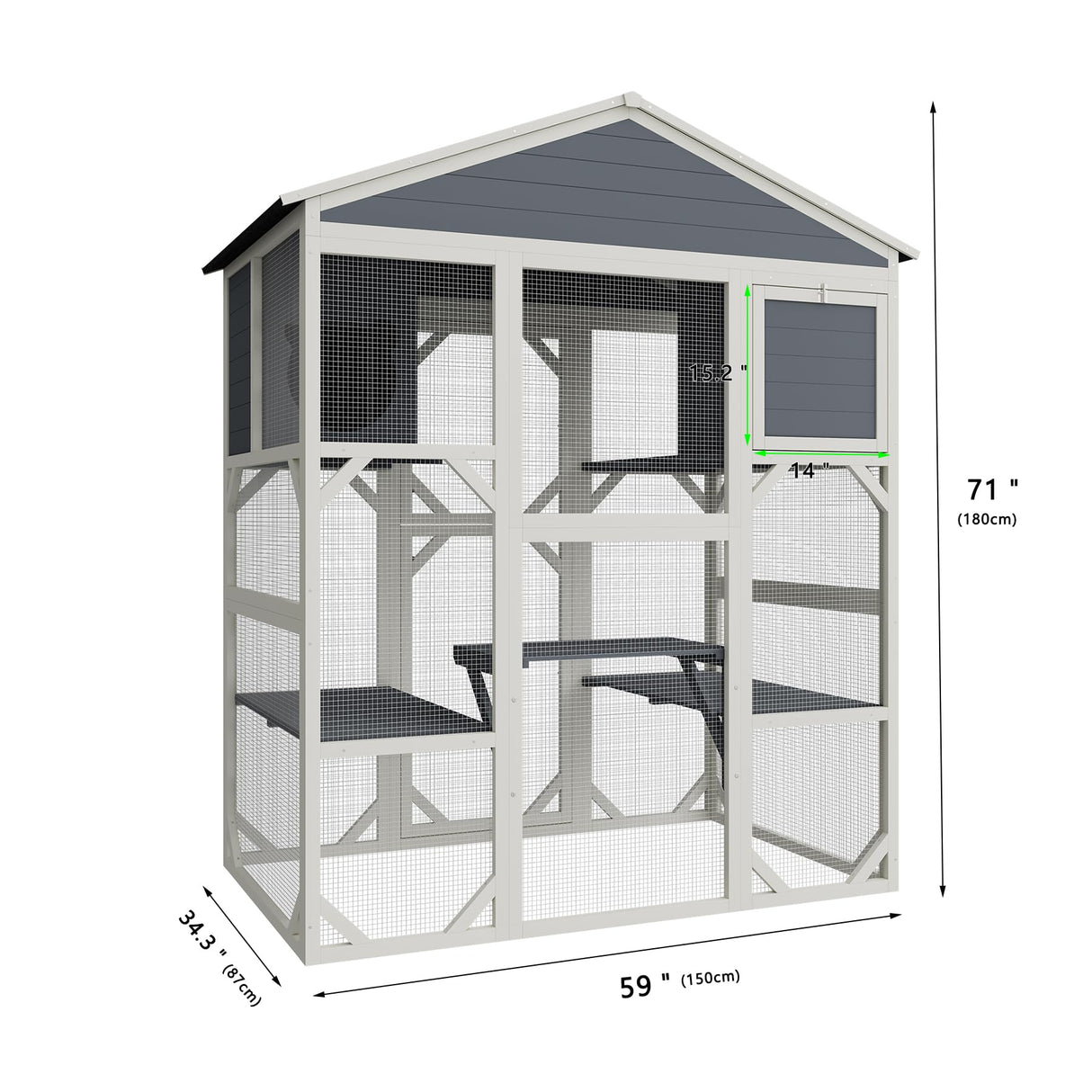 YOPTO 74.8" H Wooden Catio Outdoor Cat House,Cat Enclosure with Waterproof Top, 3 Platforms & 2 Napping House Small Pet Animal Cage,Brown+White YOPTO