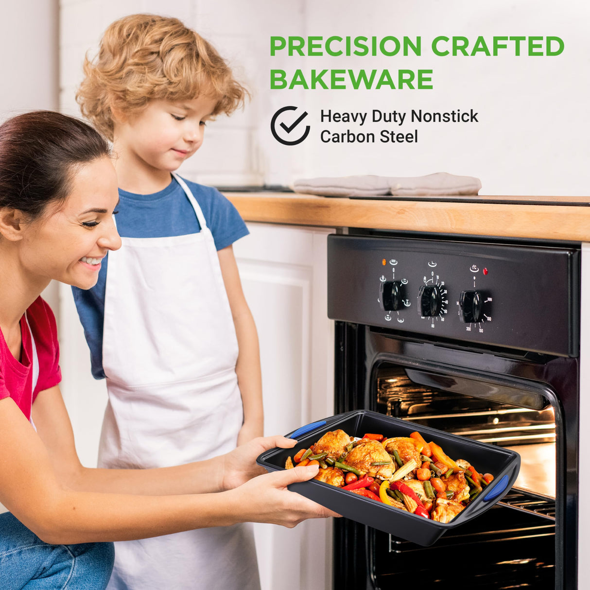 NutriChef 10-Piece Nonstick Bakeware Set - Heavy Duty Carbon Steel Baking Trays w/Silicone Handles - Includes Cookie Sheets, 12-Cup Muffin Pan, Pizza & Loaf Pan, Round & Square Pans - Easy to Clean NutriChef