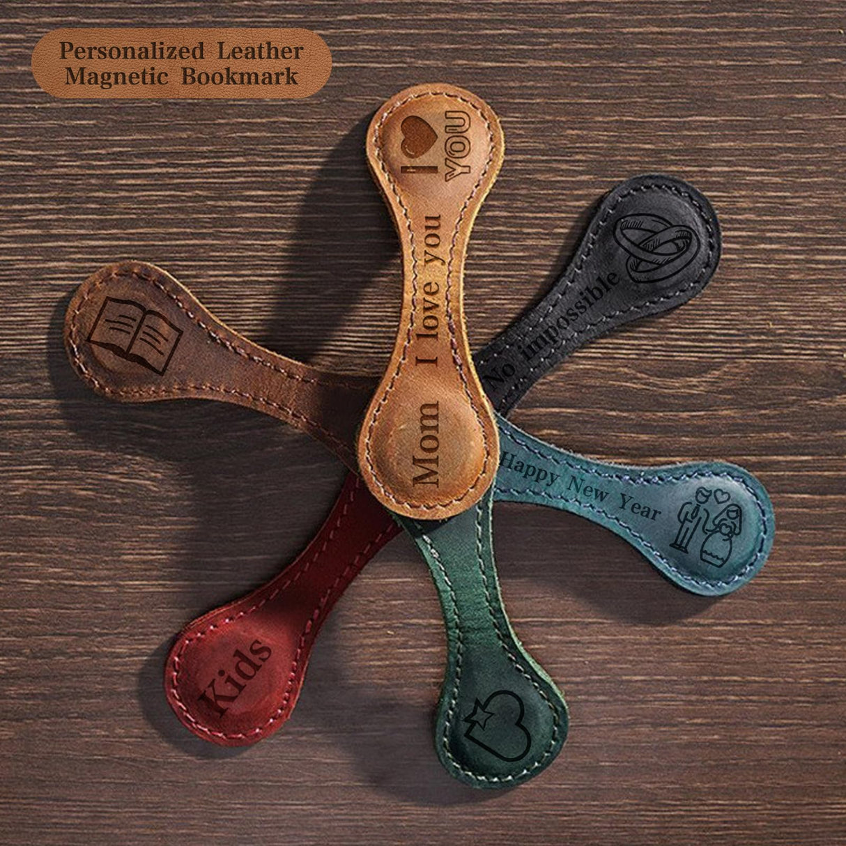 Personalized Magnetic Leather Bookmarks for Reading Women, Custom Leather Bookmarks, Handmade, Vintage Bookmark Clips Gifts for Book Lover Readers Women Kids (Customizable) YXFOOR