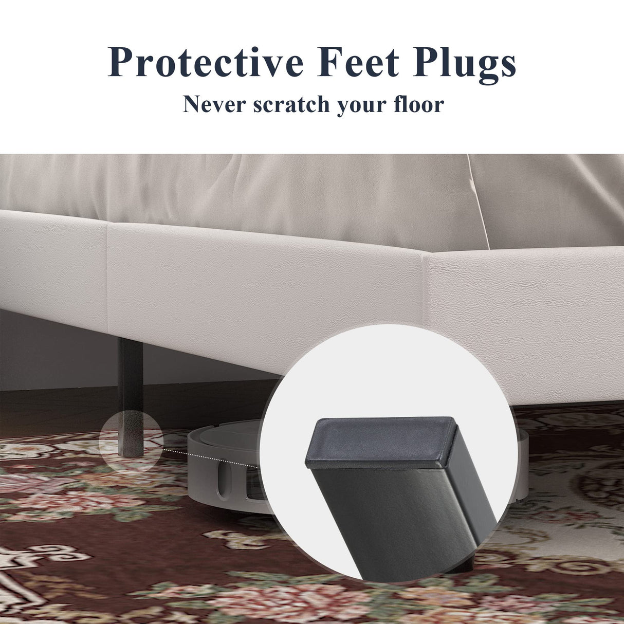 Allewie Full Size Platform Bed Frame, Adjustable Faux Leather Headboard with Diamond Stitch and Button Tufted, Sturdy Wood Slats, Easy-Assembly, No Box Spring Needed, Off-White Allewie