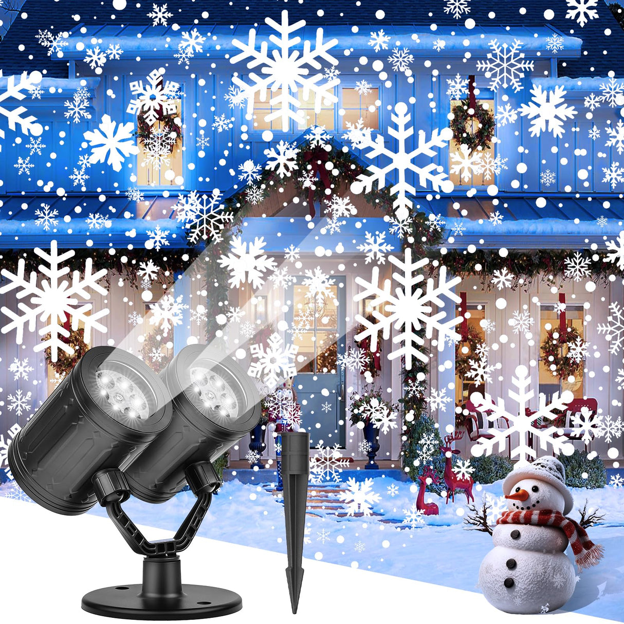 Christmas Snowflake Projector Lights Outdoor Waterproof 2025 Upgraded Double Head Dynamic Rotating Snowflake Projector for Halloween Xmas Holiday Party Gardens Wall Decoration Vivideal