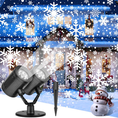 Christmas Snowflake Projector Lights Outdoor Waterproof 2025 Upgraded Double Head Dynamic Rotating Snowflake Projector for Halloween Xmas Holiday Party Gardens Wall Decoration