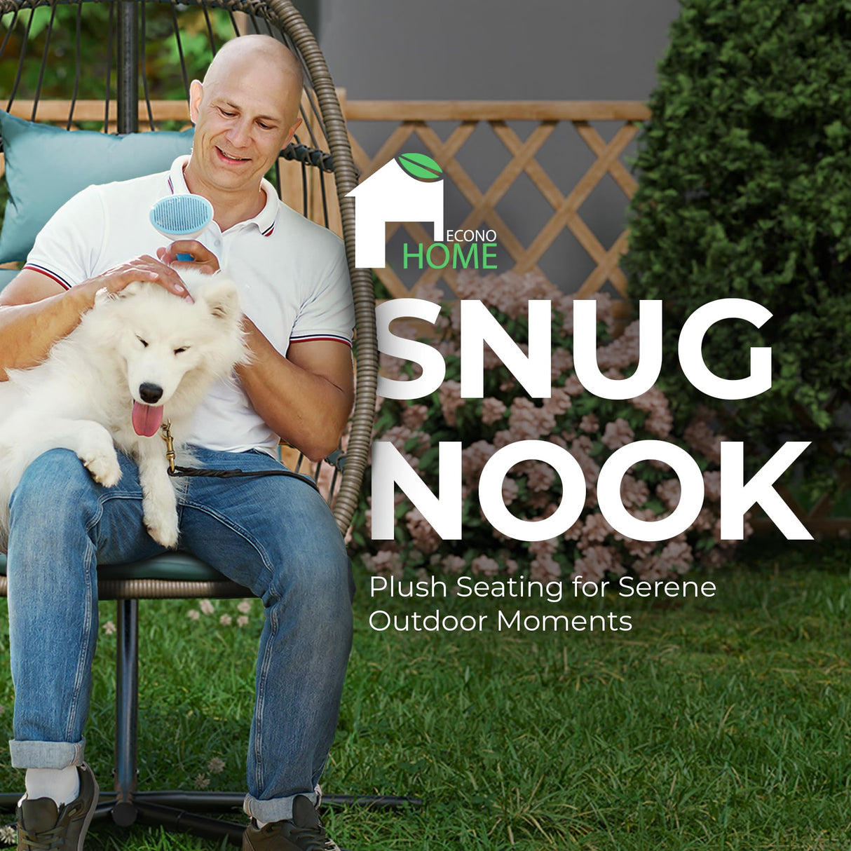 Econohome Hanging Egg Chair with Stand - Indoor/Outdoor Swing Hammock Chair with Plush, Washable Cushions, 350LBS Capacity, Ideal for Relaxation in Bedrooms, Balconies, Gardens, and Patios EconoHome