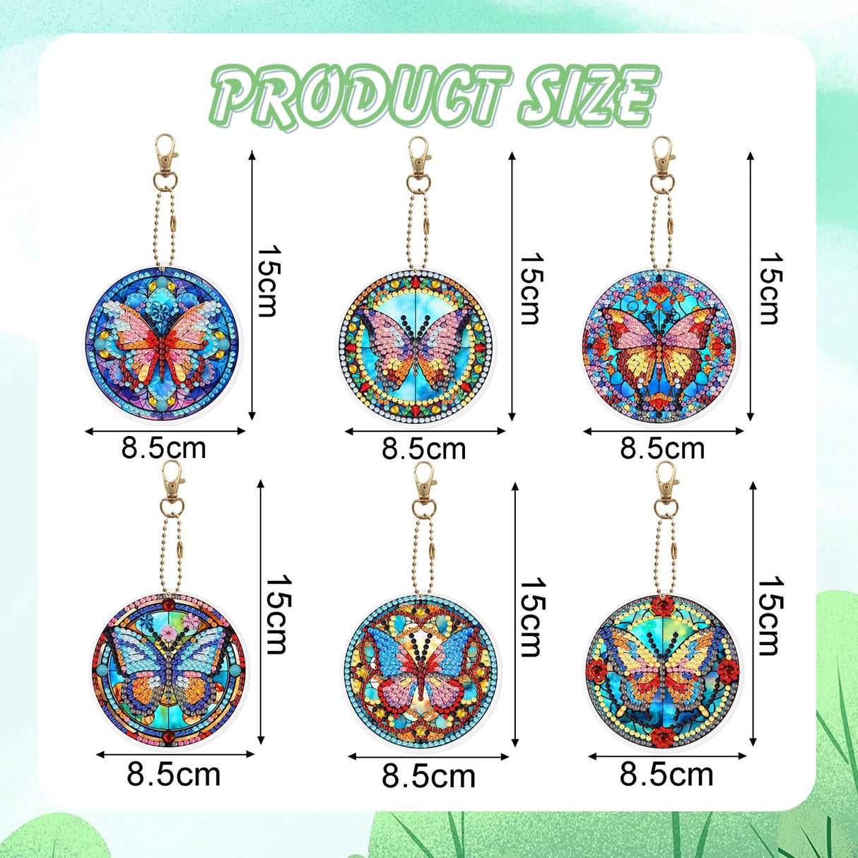 KJMYYXGS Butterfly Diamond Painting Keychain Kit, 6Pcs Double Sided Mini Art Key Chains KJMYYXGS
