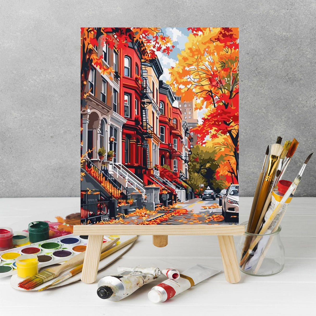 ZUVRDIAI Fall Street Landscape Paint by Numbers Kits 16x20 Inch Canvas DIY Oil Painting, Adults Beginner with Brushes and Acrylic Paints Abstract City Street Scenery(Without Frame) ZUVRDIAI