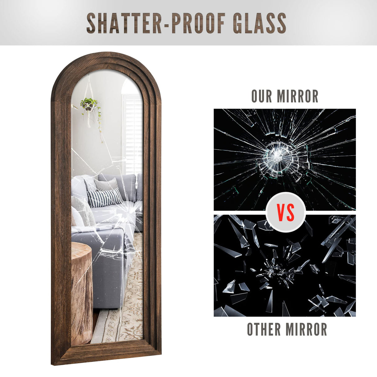 KIAYACI Arched Floor Mirror Wood Frame Wall Mounted Mirror Distressed Style Wide Frame Dressing Make Up Mirror for Bathroom/Bedroom/Living Room/Dining Room/Entry/Farmhouse (Coffee, 64" x 21") KIAYACI