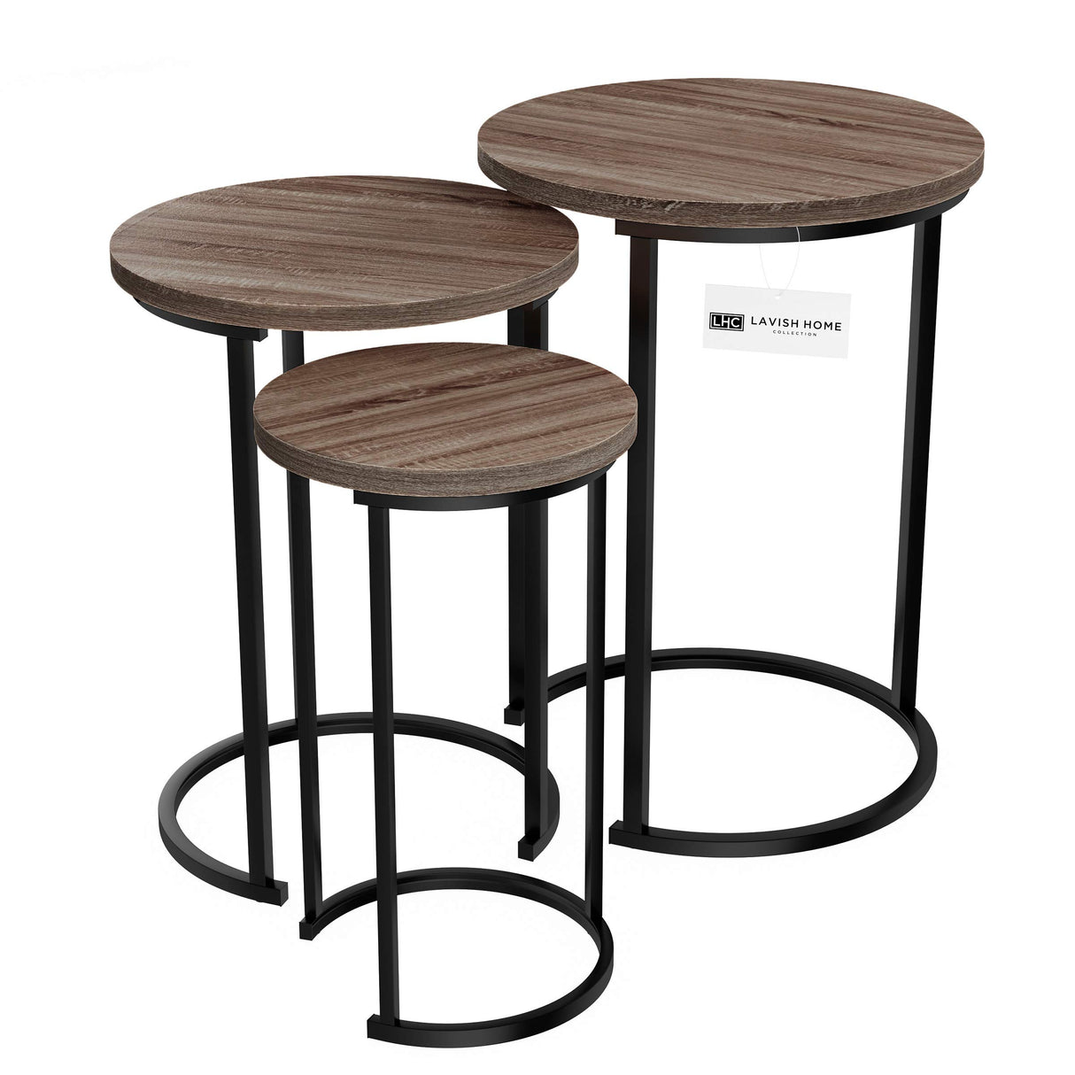 Nesting Tables - Set of 3 Round Side Tables for Living Room, Bedroom, or Home Office - Woodgrain-Look End Table Set - Modern Living Room Furniture by Lavish Home (Gray/Brown) Lavish Home