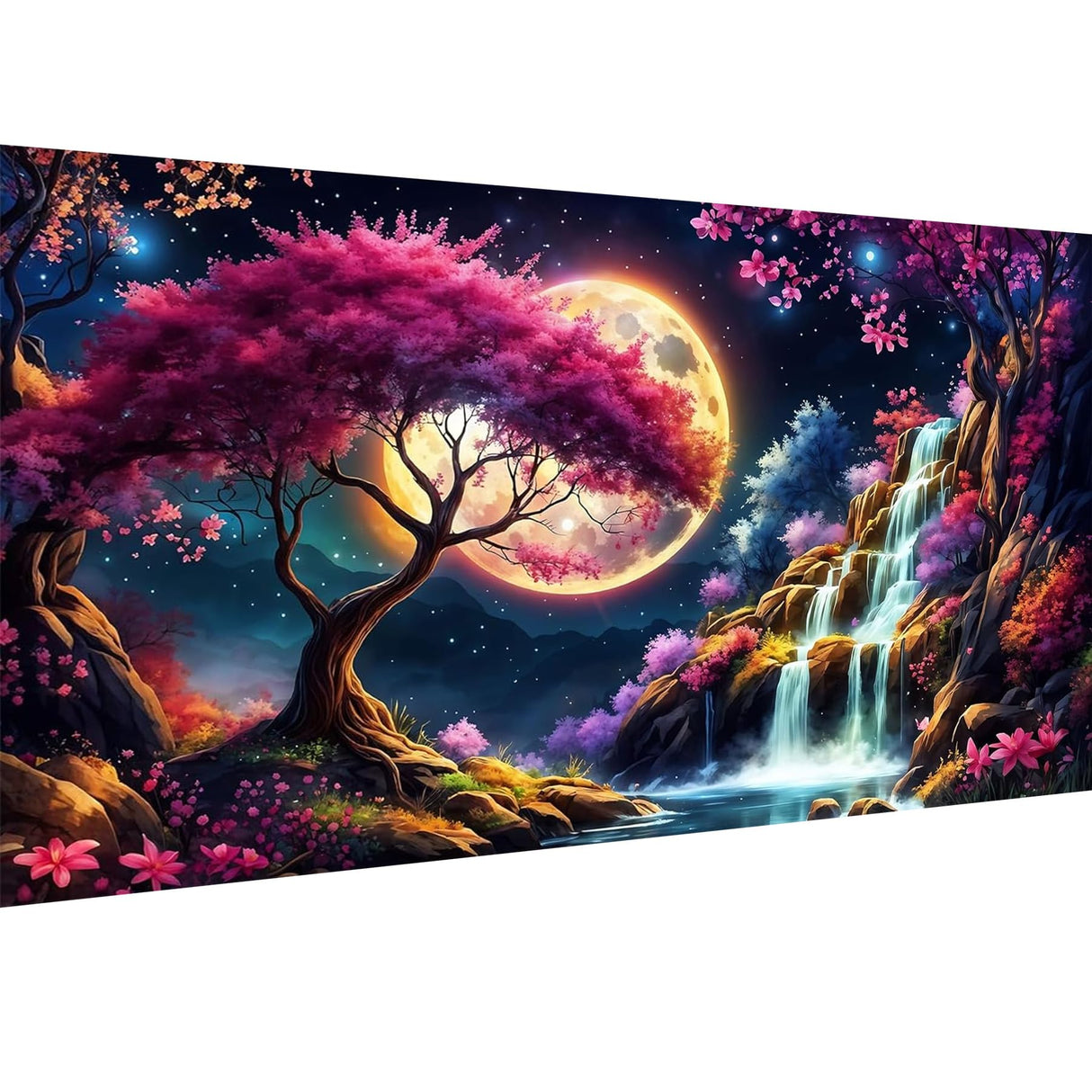 Benjenes 5D Large Size Diamond Painting Art Kits for Adults Diamond Art Waterfall Sakura Landscape Diamond Art Painting Full Drill Craft Kits for Fantasy Home Wall Decor 27.5 x 15.7Inch Benjenes